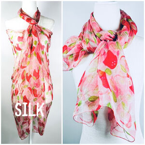 Red Fish Designs Women's 100% Silk Scarf One Size Pink Red Floral